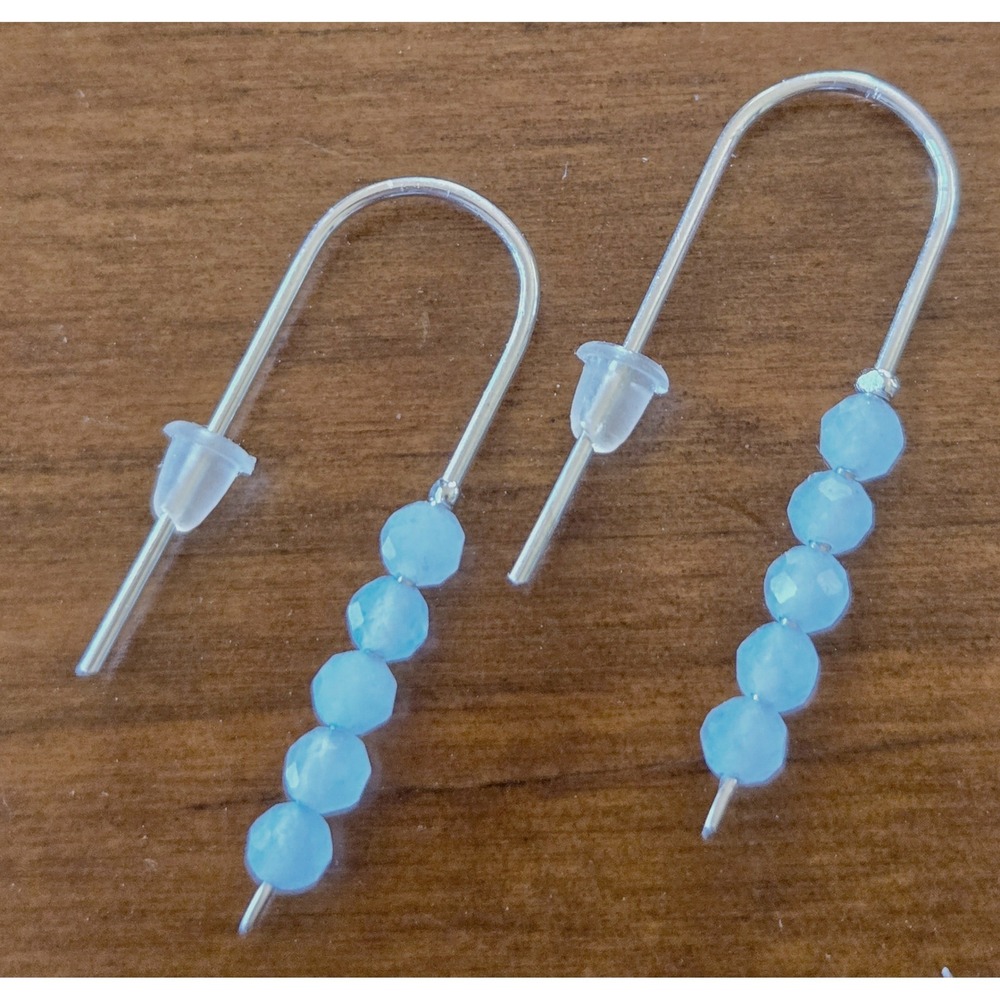 Handcrafted Faceted Aqua Marine & Sterling Silver Wire Drop Hook‎ Earrings